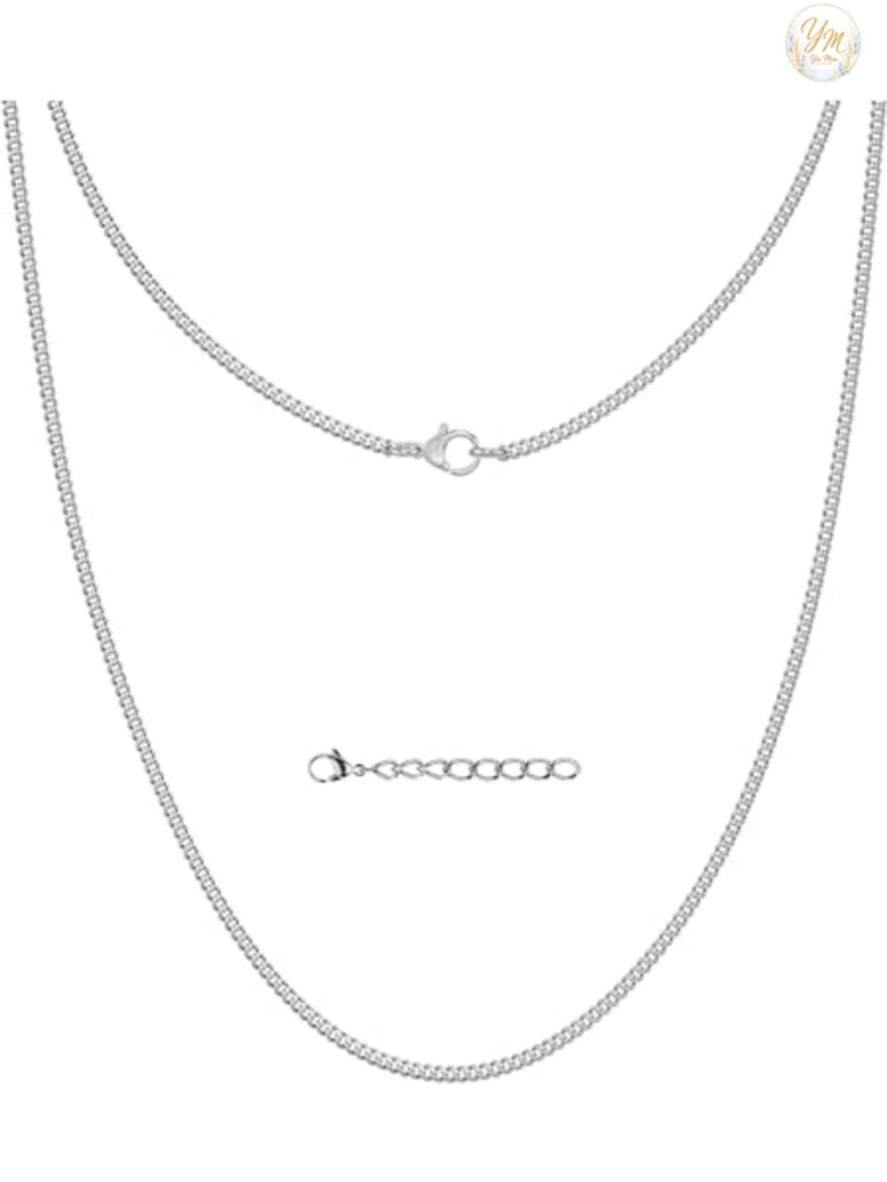 Men's Cuban Link Chain Necklace 2mm Stainless Steel Lobster Clasp